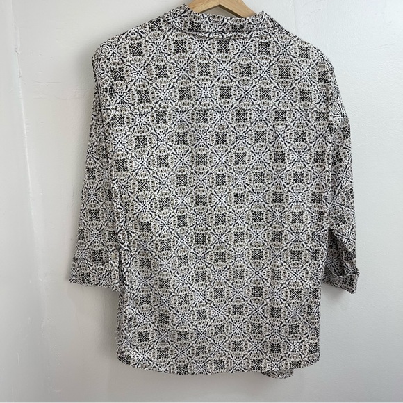 Emily Daniels Womens Abstract Button-Up Roll Tab 3/4 Sleeve Blouse Top New Sz L - Picture 5 of 9